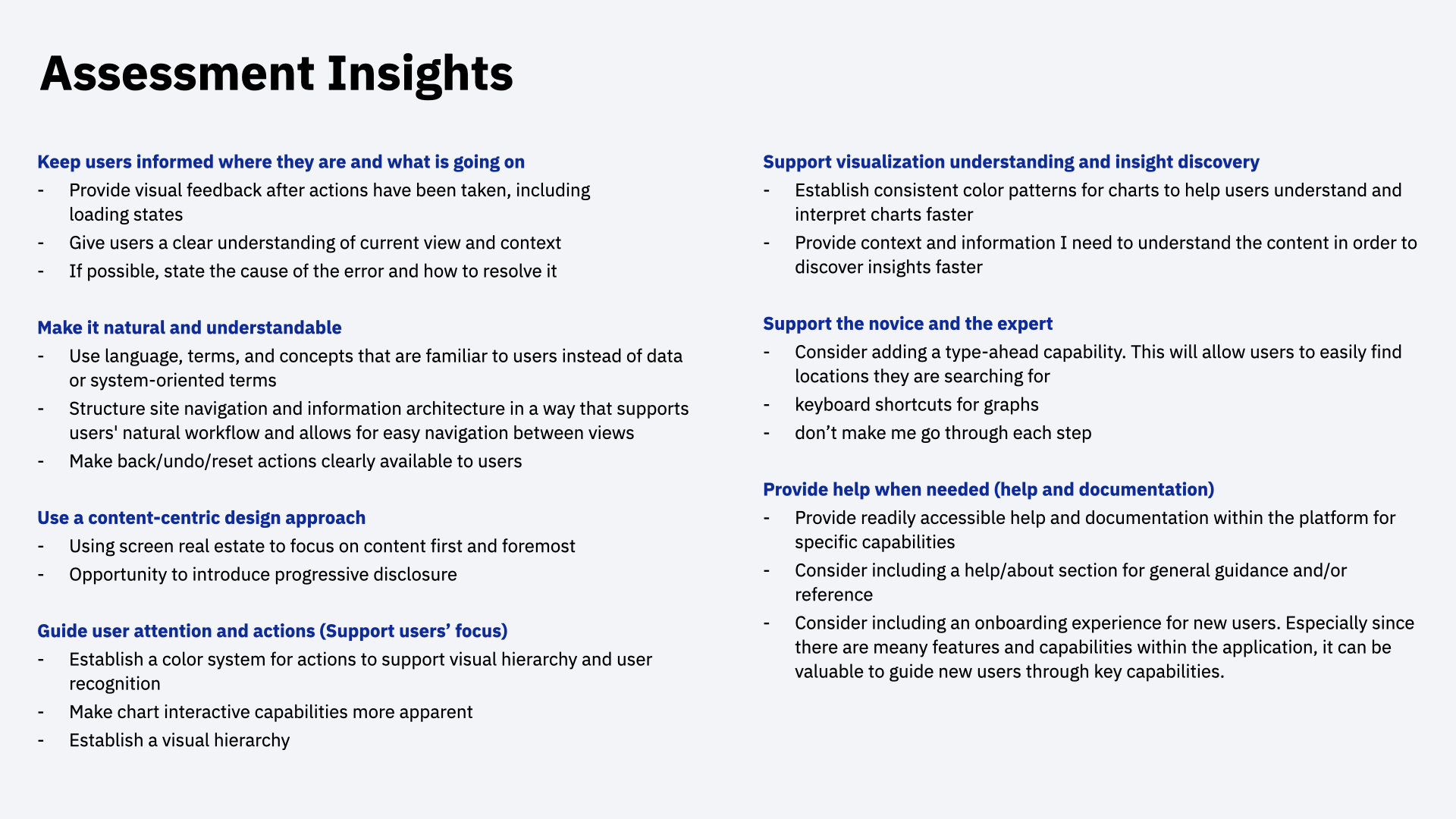 Summary of assessment insights