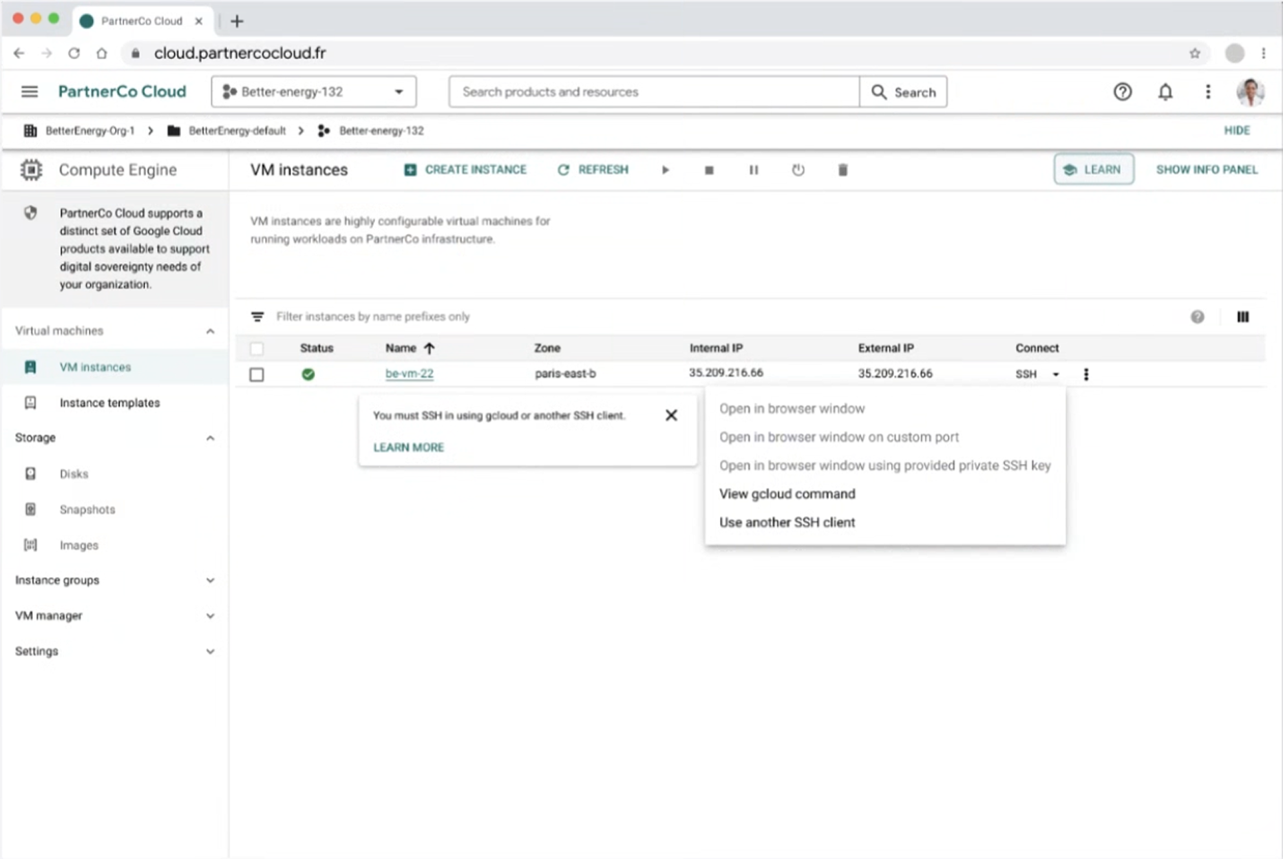 Side-by-side prototype: minimal global messaging (left) vs. explicit inline callouts on the VM creation flow (right)